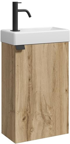 Badplaats Gäste-WC Waschtisch Set Apollo 40 x 22 cm Eiche Hell - Platzsparende Badmöbel Set mit Waschbecken und Unterschrank