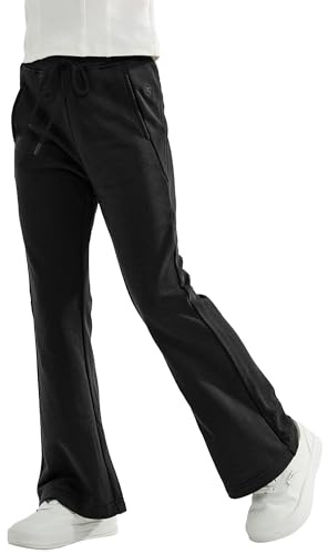 Rolanko Flicka, jersey, utsvängda byxor med elastisk midja, skoluniform, enfärgade, bootcut, joggingbyxor, svart, 8-9 År
