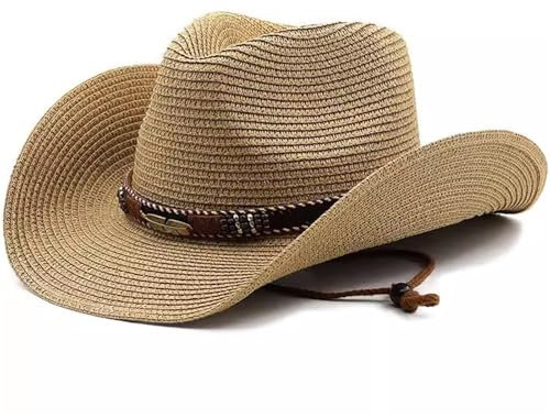 VKEID Cowboyhut Cowboyhut Verstellbarer Strohhut Bowlerhut Damen Outdoor Strandhut Sonnenhut