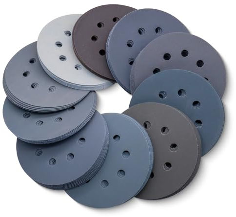 100 Pcs 5 Inch Wet Dry Sanding Discs Hook and Loop, 8 Holes 400 600 800 1000 1200 1500 2000 2500 3000 5000 Grit Silicon Carbide Orbital Sander Sandpaper Assortment