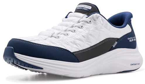 Skechers Women's Contour Foam Hands Free Slip-Ins, White/Navy, 8.5