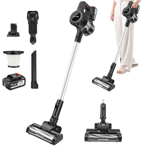 VickyHome Cordless Vacuum Cleaner, 15KPA Stick Vacuum with 3000mAh Rechargeable Battery, Cordless Powerful Hand Held Upright Pet Hair Cleaner, Up to 65 Mins Runtime, for Hardwood Floor Carpet Car