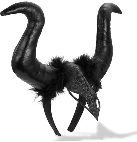Wedhapy Halloween Teufelshörner Maleficent Hörner Horn Stirnband Schwarze Party Hörner Kopfbedeckung Halloween Cosplay Party Stirnband Kostüm Zubehör für Frauen Mädchen