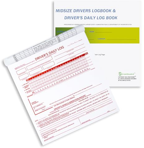 CreativeInk Midsize Drivers Logbook Driver's Daily Log Book & Simplified DVIR(2 in 1), 7 and 8 Day Recap, 31 Sets of Forms Per Pack, FMCSR Compliant, 8.5 x 8.25