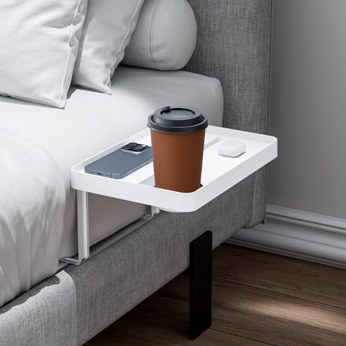 KIWIFOTOS Nachttischablage, Nachttischablage zum Aufhängen,Nachttischablage für Bett, Betttisch mit Tassen und Kabelhalter für Boxspringbett,Plattformbett,Betttisch zum Einlegen der Matratze über 15cm