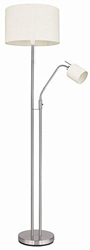 Stehleuchte Wohnzimmer sandfarben Deckenfluter mit Leselampe Stehlampe Stoffschirm Zugschalter, Leseleuchte mit Kippschalter, nickel matt, 1x E27 1x E14, DxH 40 x 175 cm