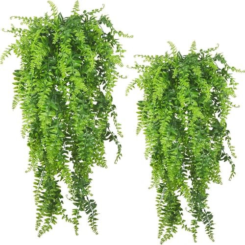 6 plantas colgantes artificiales, helechos falsos, plantas colgantes falsas, helechos Boston, flores, vid, para exteriores, resistentes a los rayos UV, plantas de plástico para colgar en la pared