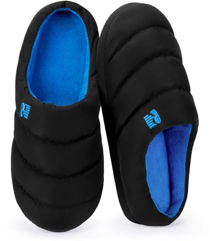 RockDove Herrtofflor, campingtofflor, tofflor med minnesskum, mysiga och varma inomhusskor, halkfria, maskintvättbara, presentklara, Svart blå, 9-10