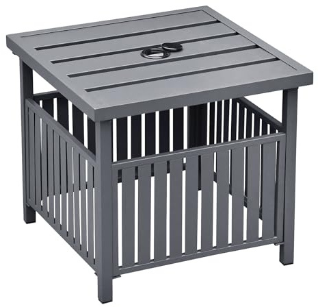 ATR ART TO REAL Tavolino quadrato con foro per ombrellone da 4 cm, tavolino da caffè da giardino in metallo, per esterni, cortile, piscina, portico, balcone, grigio scuro