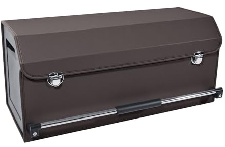 XCF Auto Kofferraum Organizer mit Deckel und Stabiler Push-Pull-Griff, 60L Große Faltbare Fahrzeug Storage Organizer aus Leder, Multifunktionellem Aufbewahrungsbox für Reisen, Camping, Einkaufen(Brau)