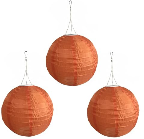 Solar Lampions außen Wetterfest, Solar Led Laterne Wasserdicht Warmweiß Nylon Hängende Gartenlaterne, Lampions Outdoor, Solarlampions für Draußen Garten Terrasse Hof Hochzeit (30cm/3pcs/Orange)