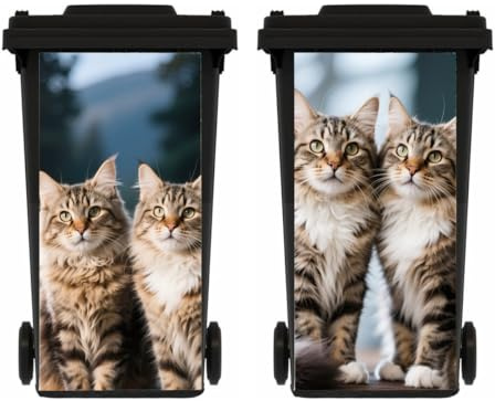 PLOIKM 2Pieces Wheelie Bin Stickers, Cat Multi-Size Self Adhesive Dustbin Stickers, Waterproof Bin Decal, for Garden Outdoor, Wall Decoration