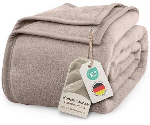 LAYNENBURG Premium Baumwolldecke 150x200 cm - Oeko-TEX 100 - Baumwollmix Kuscheldecke - Decke als Wohndecke, Sofa-Decke & Couchdecke - Wolldecke kuschelig-warm aus Baumwolle (Taupe)