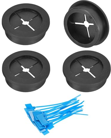 sourcing map 4Pcs Cable Cord Grommet, 1-3/8(35mm) Rubber Desk Grommets Wire Pass Through Hole Cover with Marked Cable Ties for Home Office Cable Wire Protection, Black
