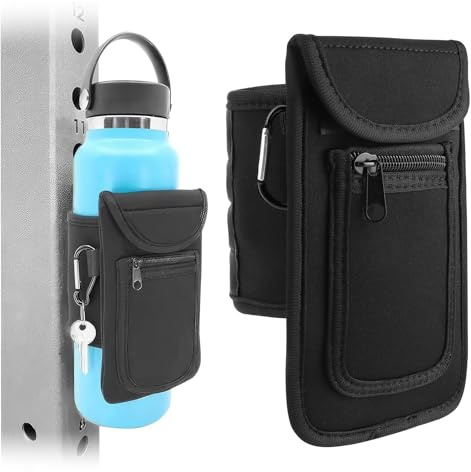 Bolsa Deportiva magnética con Soporte para Botella,Apto para Botella Agua 1 Litro & 1,5 litros Bolsillo para móvil, Correa Ajustable, mosquetón para Llaves, Fitness y Entrenamientos,Negro