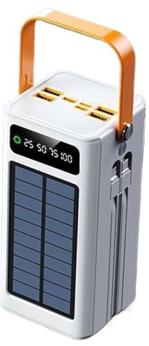 Caricabatterie Solare Portatile 50000mAh Con Luce, Power Bank Esterno 120W | Batteria Solare Ricaricabile Con 4 Uscite 3 Ingressi E Cavi Integrati Per Escursioni Campeggio Viaggi Emergenze Outdoor