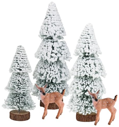 5 Stück Weihnachten Mini Figuren,15/20/25cm Weihnachtsbaum Mini Künstlich Ornament,Tannenbaum Klein Elch Figuren,für Weihnachten Tischdeko Schaufenster Geschenke DIY