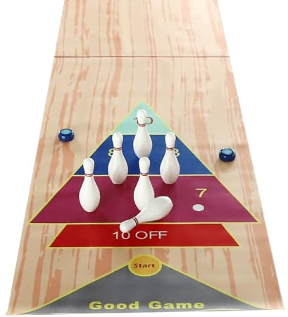 Shuffleboard Table-Top Game 3 in 1 tavolo curling gioco 1,68 kg shuffleboard set con tappetino da 3,6 x 0,57 m, 8 pietre, 6 bottiglie da bowling, gioco da tavolo per giochi di famiglia al coperto