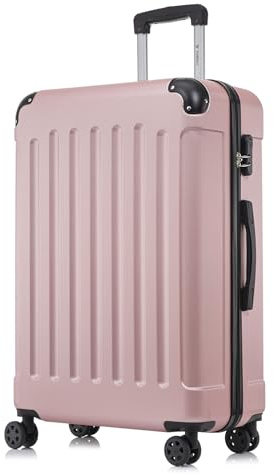 YONSLY Koffer Suitcase XL Roségold, Trolley Reisekoffer, Rollkoffer Handgepäck mit 4 Rollen 360°, Hartschalenreisekoffer, Zahlenschloss, Weicher Gummigriff