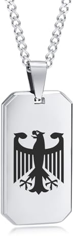 FLHEART Deutschland Kette Adler Herren Halskette - 316L Edelstahl Anhänger mit Gravur Bundesadler Adler für Männer, Herrenschmuck Geschenke, 60cm Länge Kette