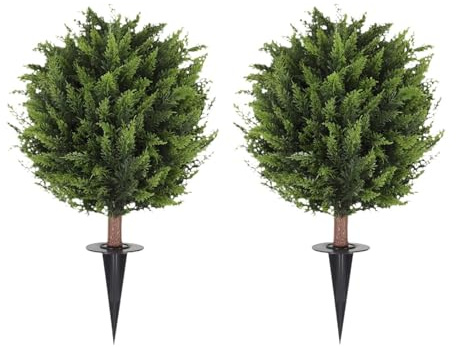 FytStycale Arbres topiaires artificiels en boule de 23,6 pouces de hauteur avec buissons à pointes, cyprès topiaire artificiel pour clôture, balcon, gazebo, 2 Pièces
