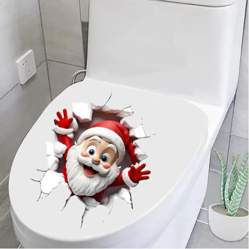 Qooplu Weihnachtsmann-Toilettendeckel-Aufkleber, Weihnachts-Badezimmer-Dekoration, Wasserdicht, Selbstklebend, Haftende Klodeckel Deko Für Wohnung Hotel Badezimmer Weihnachtsdekoration