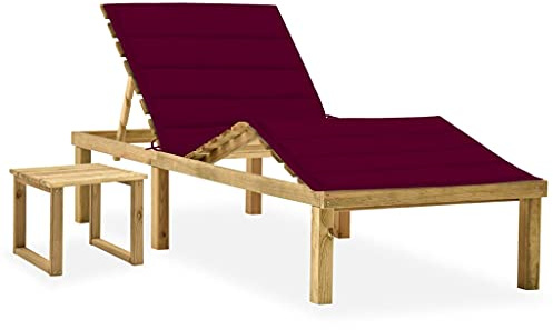 Frdhee Gartenstuhl Hochlehner Kippliege,Garten-Sonnenliege mit Tisch und Auflage Kiefer Imprägniert,Lesestuhl für Strand,Garten,Pool