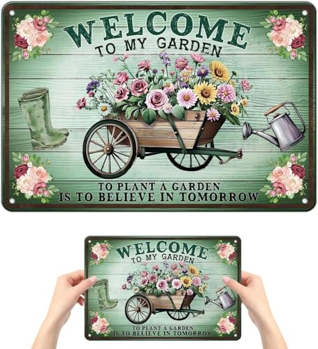 GMBANK Garden Signs, Welcome to My Garden Metal Plaques for Outside | Vintage Wall Art Hanging Iron Painting,Gardening Gifts for Gardening Lovers,Decor Garden Walls Porches, Yard Indoors Outdoors