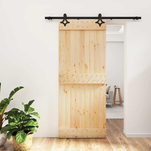 Set completo per porte scorrevoli, porta scorrevole con guarnizione, 85 x 210 cm, in legno massello di pino scorrevole, per sistema di porte scorrevoli e guida a pavimento