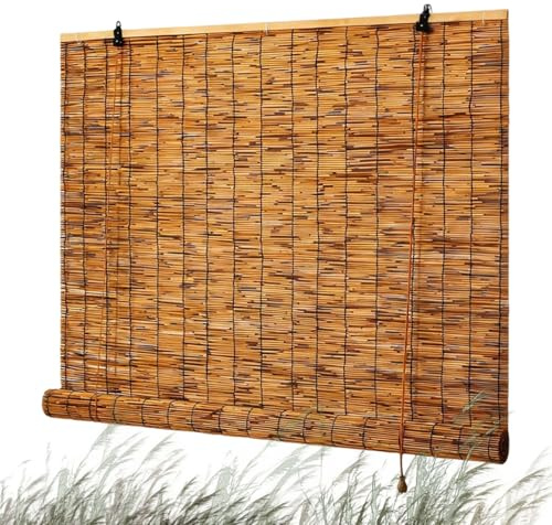 Store Bambou Natural Store Enrouleur Bambou Exterieur Intérieur, Rideau De Roseau D'intimité, Canisse Brise Vue pour Fenêtre Terrasse Jardin, Protection Solaire Occultant(W55xH94IN(140x240CM))