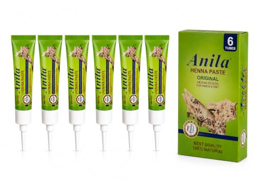 Lots de 6 Henné naturel Anila | Utilisation : Convient parfaitement aux tatouages temporaires orientaux et aux décorations traditionnelles au henné.