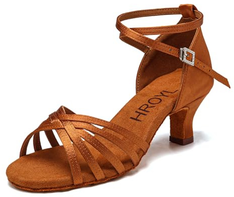 HROYL dam latin dansskor salsa balsal satin danssandaler dansskor dam standard och latin, 213, 5 cm brun, 36 EU