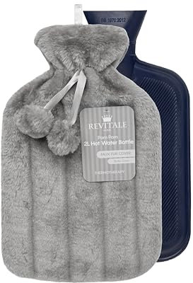 Revitale Luxus-Kuschelige Wärmflasche – 2 Liter, Weicher Bezug, Einseitig Geripptes Naturgummi, Langlebig & Auslaufsicher, Entspricht BS1970:2012 (Schiefergrau)