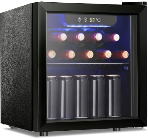 Antarctic Star 12 Bottle 48 Can Wine Cooler/Cabinet Beverage Refrigerator Mini Fridge Low Noise Clear Glass Door Counter Top Cellar for Beer Soda Bar 1.3 cu.ft Black