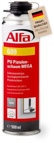 Alfa PU 1K Pistolenschaum Grau 500 ml – Montageschaum | Profi-Qualität – Einkomponentiger, feuchtigkeitshärtender PU-Montageschaum für präzise Anwendungen mit Schaumpistole