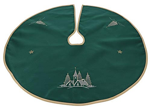heimtexland ® Weihnachtsbaumdecke Rund 90 cm Bestickt Grün Gold Christbaum Decke Baumschürze Baumdecke Weihnachten Typ618 Tannengrün