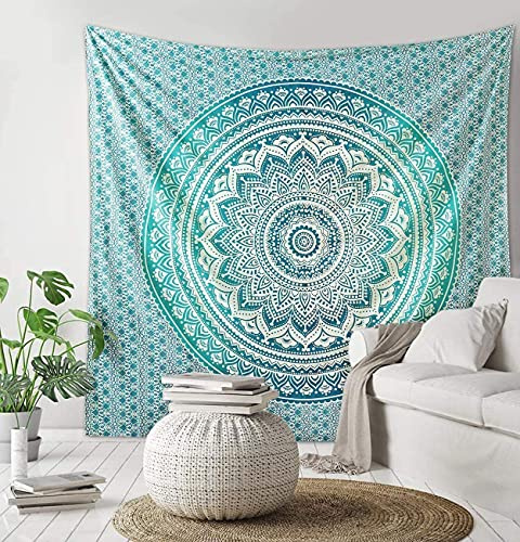raajsee Indisch Wandteppich Mandala grün, Boho WandDeko, Aesthetic Room Décor Tapestry, Wandtuch Mandala, Wandbehang Psychedelic 208X232 CM
