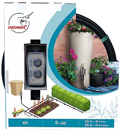 Jardibric - Kit Goutte à Goutte 25 m Sans Pression 0 Bar avec Programmateur et 50 Goutteurs - Arrosage Automatique Jardin