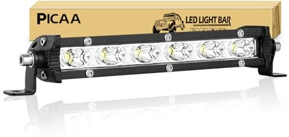 PICAA Barra de Luz LED, Slim Slim 7 Pulgadas 22.5cm 30W Spot, Unica Fila | Impermeable,12V 24V,6000K,Barra de luces LED auxiliar,para SUV Todoterreno ATV UTV Tractor 4x4 Coche