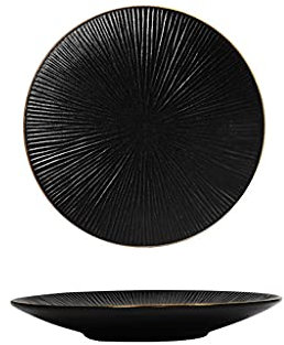 Liudan Dinner Plates Ceramic Dinner Plates Creative Matte Black Round Dinner Plates with Gold Rim Serving Plates for Steak Salad Pasta and Dessert Japanese Style Dishes Dessert Plates