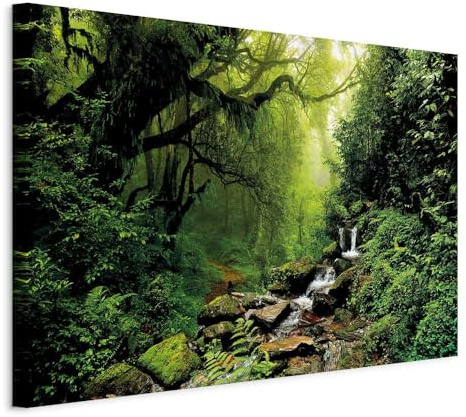 B&D XXL - Leinwandbild Wald Bach 60x40, 60x40 cm, 1-teilig, Schlafzimmer | Hochwertige Leinwand, sofort aufhängbar, ideal fürs Wohn- oder Schlafzimmer, wasserfest und lichtecht, langlebig, stilvoll