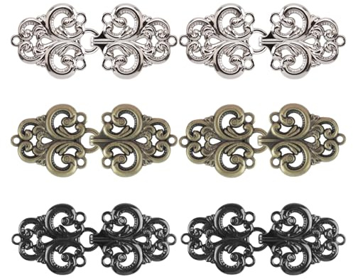 WANDIC Strickjacke-Clips, 6 Paar Vintage Swirl Flower Cape-Verschlüsse Zum Aufnähen von Haken Und Ösen, Umhangverschlüsse Für Pullover, Schal, Mischfarben
