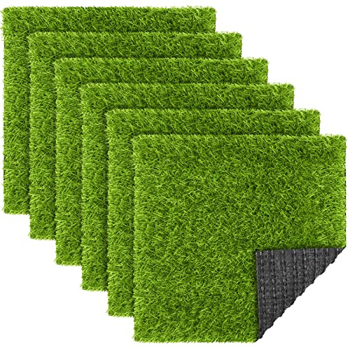 TURSTIN 6 confezioni di tappetini quadrati per erba artificiale, 30 x 30 cm, con foro di drenaggio, piastrelle sintetiche per erba da giardino, realistico, per fai da te, interni ed esterni