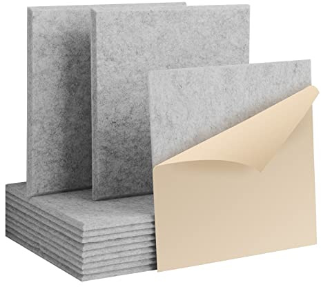 Rdutuok 12 Pack Sound Proofing Panels Self-adhesive,30 x 30 x1 cm High Density Square Acoustic Panels for Walls,Soundproofing Panels for Recording Room,Offices,Home and Wall Decoration Silver Gray