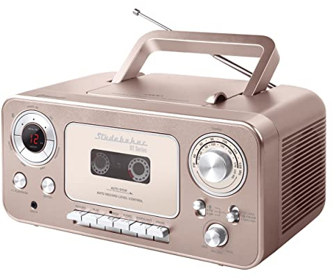 Studebaker Portable CD Player with Bluetooth, AM/FM Stereo Radio & Cassette Player/Recorder with Aux-in and AC/DC Power - Rose & Gold