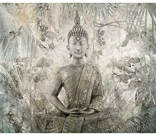 murando - Fototapete Premium-Vlies Buddha 350x256cm - Foto Tapete Wohnzimmer Moderne Vliestapete XXL Wandtapete Motivtapeten Bildtapete 3d Effekt Wand Dekoration Orient Zen Blumen Blätter
