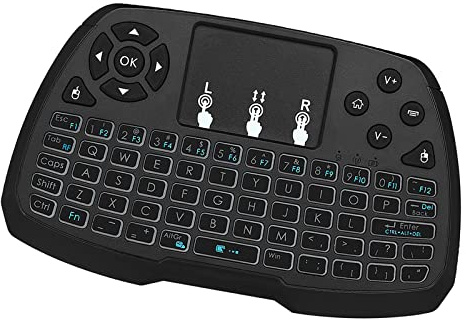 ERYUE Retroiluminado 2.4GHz Teclado Inalámbrico Touchpad Ratón Control Remoto de Mano 4 Colores de Luz de Fondo para Android TV Box Smart TV PC Notebook,Mini Teclado