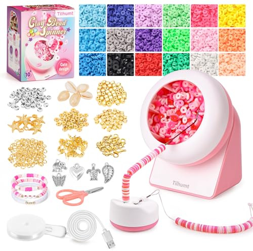 Tilhumt Clay Perlen Spinner Kit, 3824Pcs Elektrischer Perlen-Spinner für Schmuckherstellung mit 18 Farben Tonperlen und Perlenzubehör zum Herstellen von Armbändern oder Halsketten (Patentiertes)