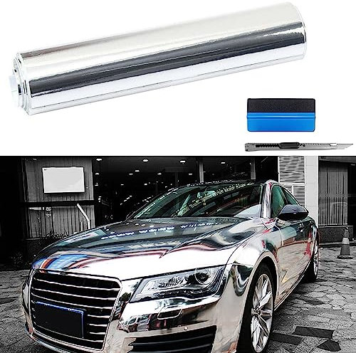 NewL Pellicola Adesiva in Vinile Lucida a Specchio, Senza Bolle, Fai da Te, per Auto, Bici, Motore, carrozzeria, Pellicola autoadesiva Argento 5cm x 900cm