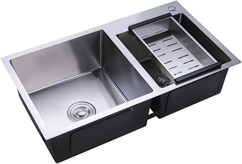 Küchenspülen Doppelbecken Edelstahlspüle Einbauspüle Gebürstet Edelstahlspüle mit Abtropffläche Küche Spülbecken Doppelspüle Waschbecken, 78x43x21 cm